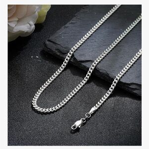 Men’s 3.5mm Diamond-Cut Cuban Link Chain .925 Stamped Silver Plated Necklace